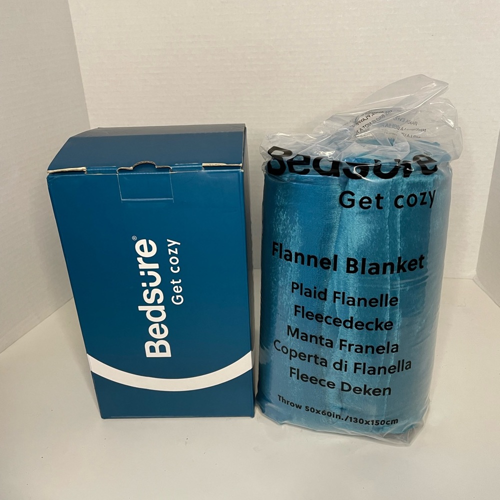 Bedside Get Cozy Flannel Teal Blue Blanket